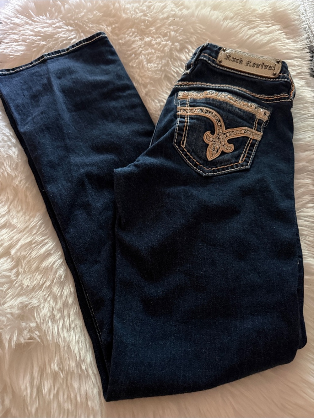 Rock Revival Dark Indigo Bootcut Jeans with Embroidered Pockets